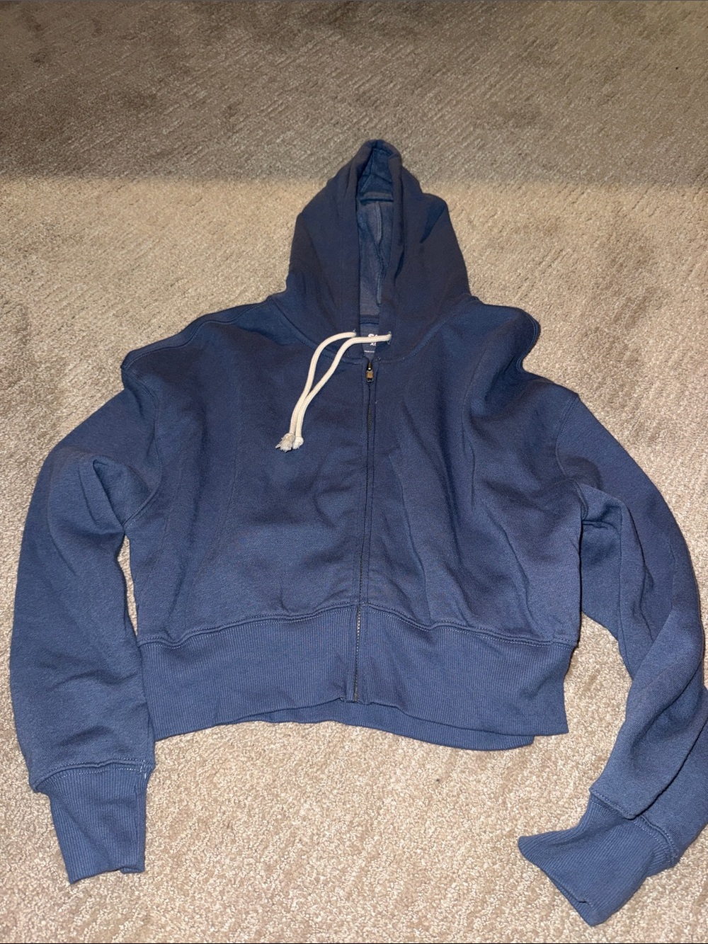 SO Blue Zip-Up Hoodie with Cream Drawstrings